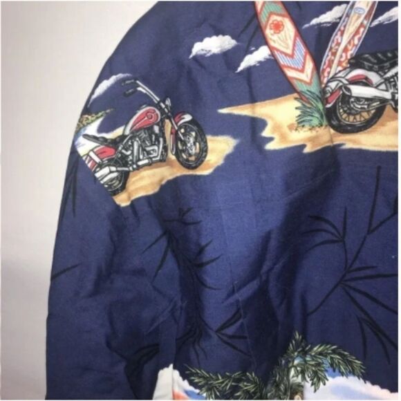 Men's Ky's Hawaiian Surfer Motorcycle Short Sleeve Button Down Shirt - Picture 9 of 12